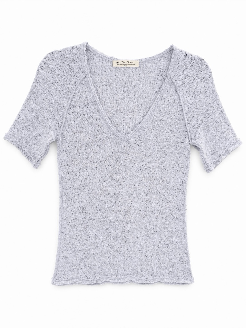 Free People We The Free Francis Tee Size M Blue Raw Seam Knit Top